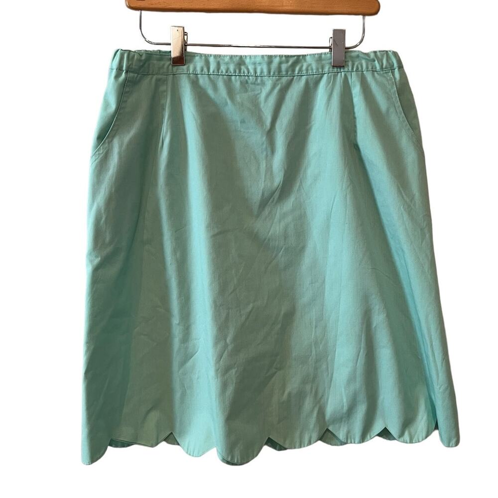 Vintage 60s Florida Hand Prints Scalloped Hem Skirt Seafoam Green
